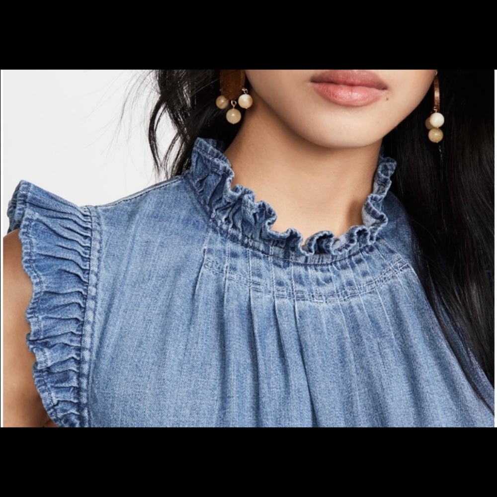 FRAME Ruffle-Trimmed Denim Top - Picture 4 of 7